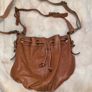 Fossil tan leather bucket purse